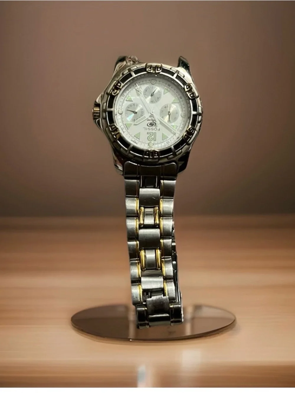 Fossil Two-Tone Silver and Gold Link Chronograph Watch